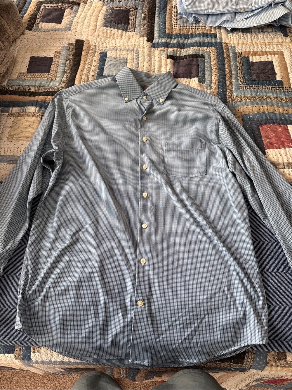 Peter Millar Light Blue Green Micro-Check Button-Down Shirt